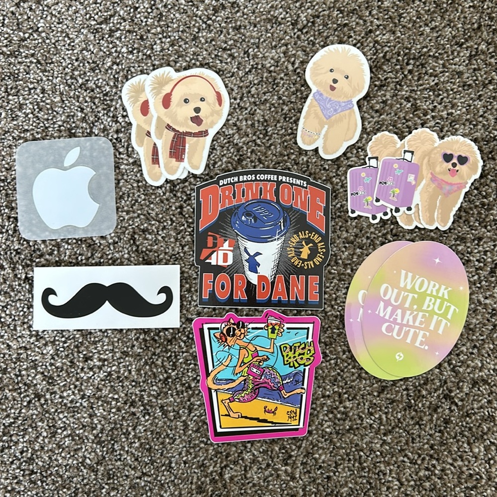 Dutch Bros Coffee, Mustache, Mac Apple, and Popflex Work Out Stickers